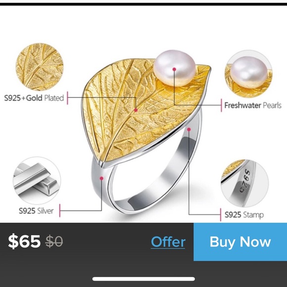 925 sterling silver ring and 14k gold leaf - Picture 2 of 2